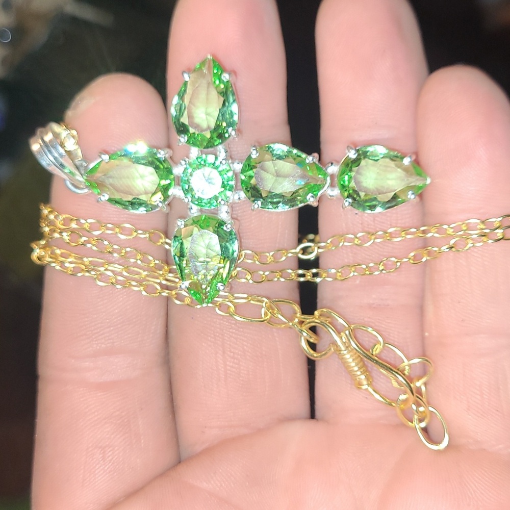 Elegant Green Gemstone Cross Pendant Necklace